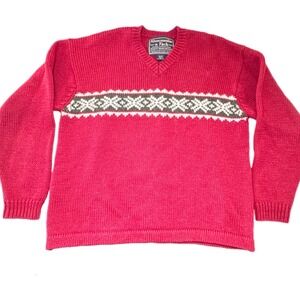 Abercrombie & Fitch Red Sweater Mens XL Nordic Fair Isle 100% Wool 90s Vintage
